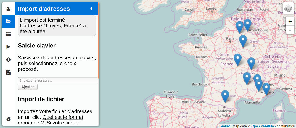 Direcciones posicionadas en el mapa desde un archivo